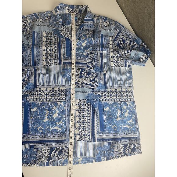J. Mclaughlin Palm Park Silk Blend Woven Hawaiian Shirt Mens SZ XL Patchwork - Picture 5 of 9